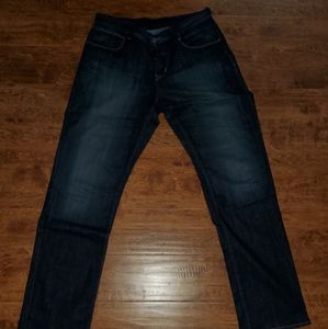 Hudson mens dark denim jeans with stone white wash